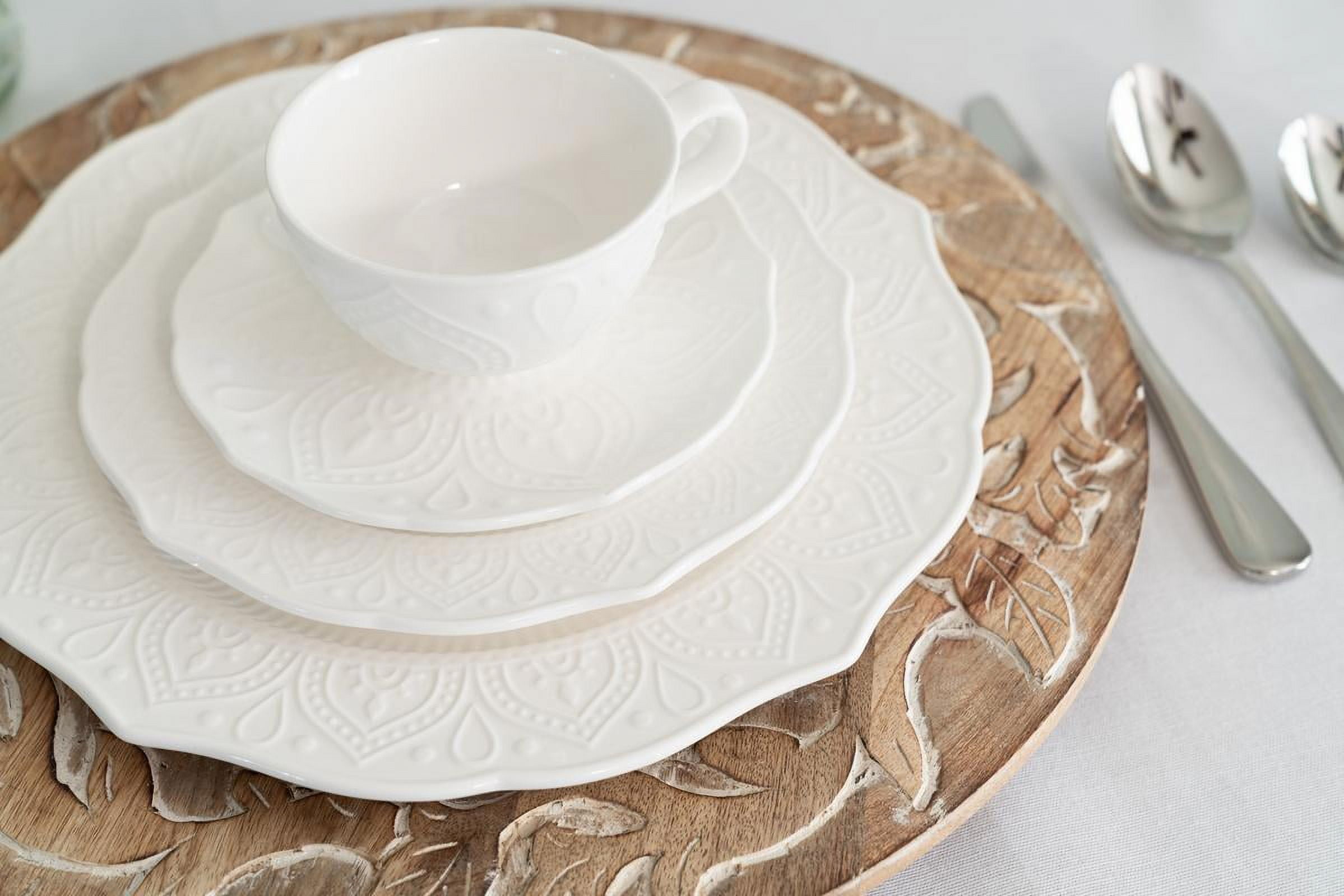 10 Strawberry Street Dahlia Porcelain 10.5" Dinner Plate, Set of 6, White
