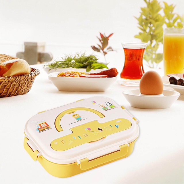 Portable Lunch Box Microwaveable with Handle 1350ml Boxes Cartoon Lunch for Daycare Office yellow