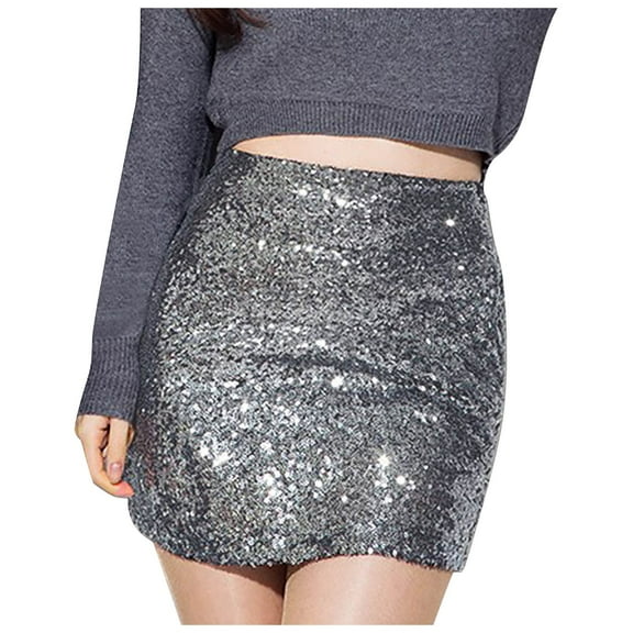 Women Slim Skirt Sequin Skirt High Waist Full Belly Skirt Solid Color Elegant Skirt Club Basic Leisure Dailywear