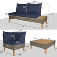 thumbnail image 3 of Costway 4PCS Patio Rattan Furniture Set Loveseat w/Wooden Side Table Cushioned Navy, 3 of 10