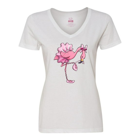 Inktastic Flamingo Ballerina in Tutu and Ballet Toe Shoes Women's V-Neck T-Shirt