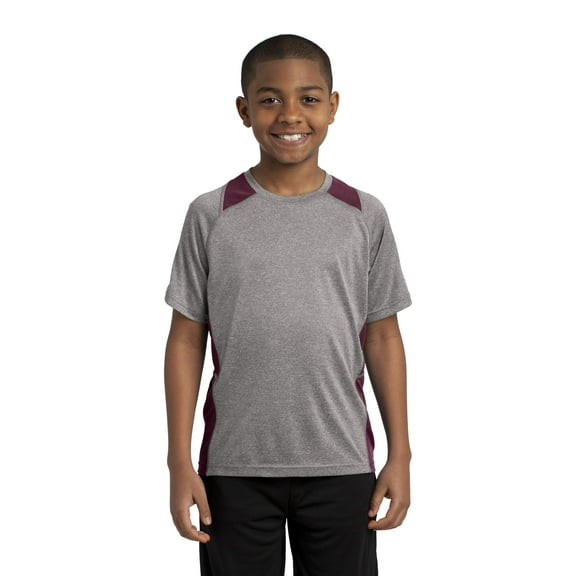 Sport-Tek Youth Heather Colorblock Contender Tee-L (Vintage Heather/ Maroon)