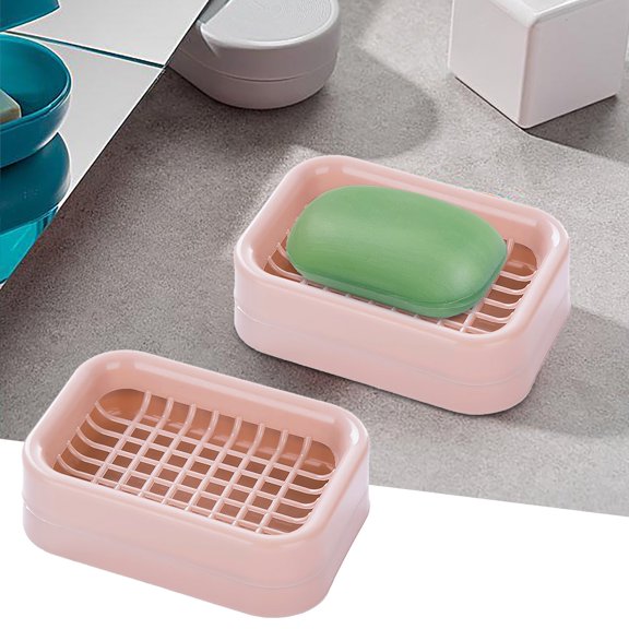 Huayishang Locker Shelf Bathroom Double Layer Grid Drain Soap Box Dish Storage Case Holder Container Double Layer Grid Design Storage, Kitchen Essentials Clearance Sale Pink