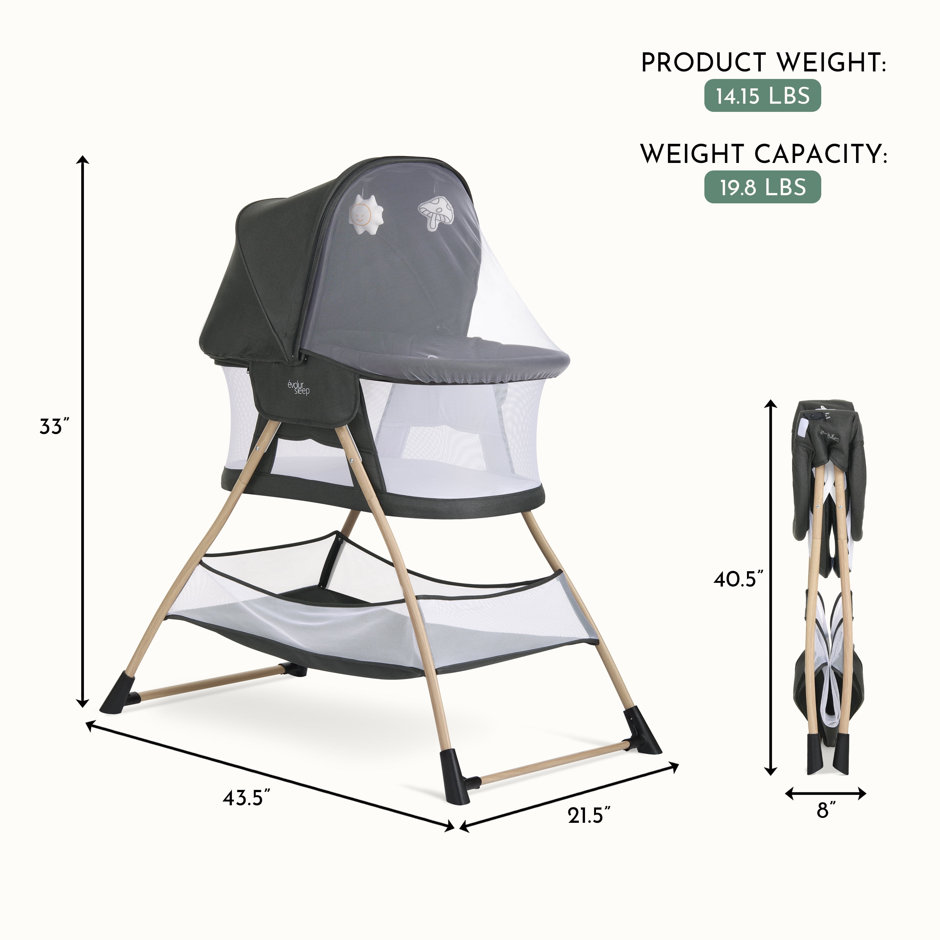 Evolur Cozy Dreamer Bassinet, Black