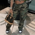 thumbnail image 2 of Camo Cargo Pants for Women Army Camouflage High Waisted Jogger Sweatpants Slim Y2K Jeans XL, 2 of 5