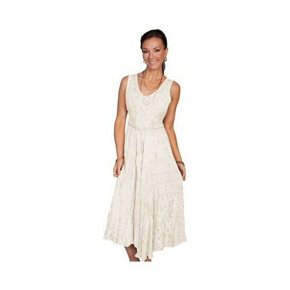 Scully Honey Creek 100 Percent Rayon Womens Full Length Lace-Up Front Sleeveless Dress- Ivory - XL