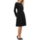 thumbnail image 4 of Vestido plisado de mujer Inspire Chic, corte A, con cinturón en la cintura, estilo de negocios casual, de manga larga, color negro, 4 of 5