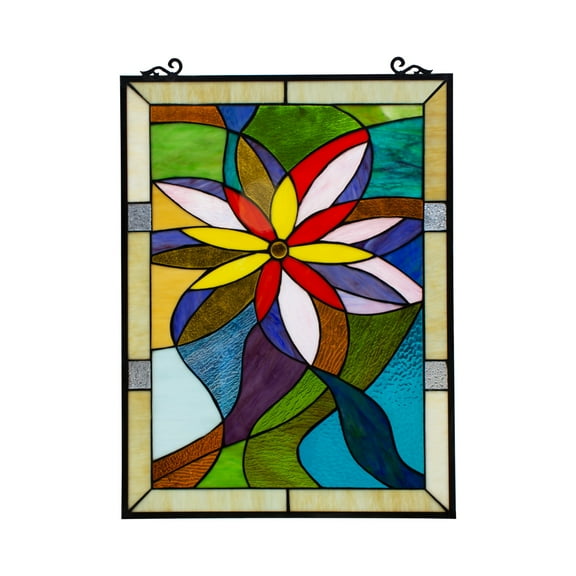 CHLOE Colorful Daisy Tiffany-style Floral Window Panel 24" Height