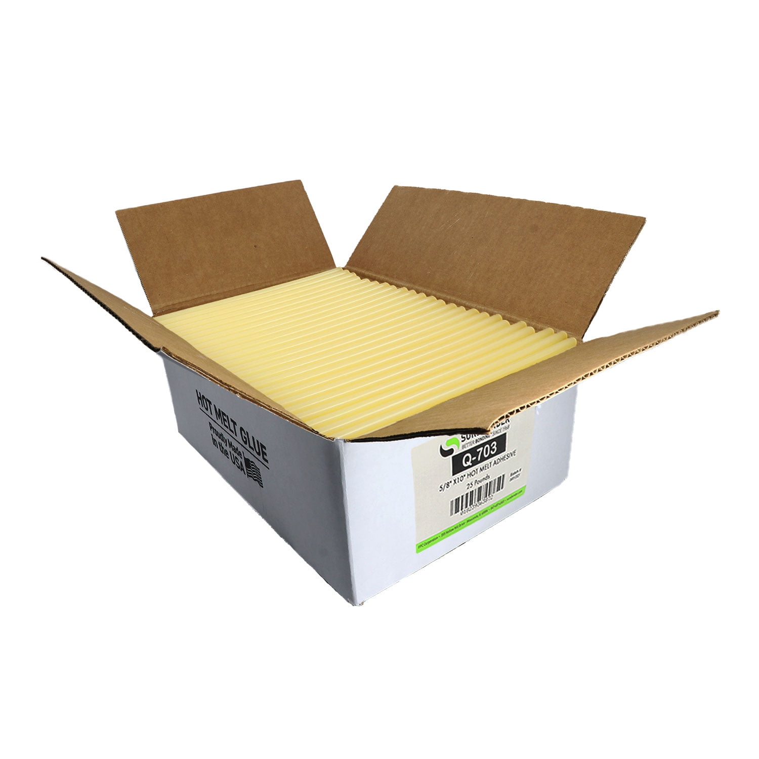Q-703 Very Fast Set Hot Melt Glue Sticks - 5/8" x 10" | 25 lb Box