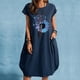 thumbnail image 2 of Vestido suelto informal de manga corta con bolsillo y cuello redondo con estampado del Día de la Independencia de algodón y lino de verano para mujer Fridja  qw3542, 2 of 4
