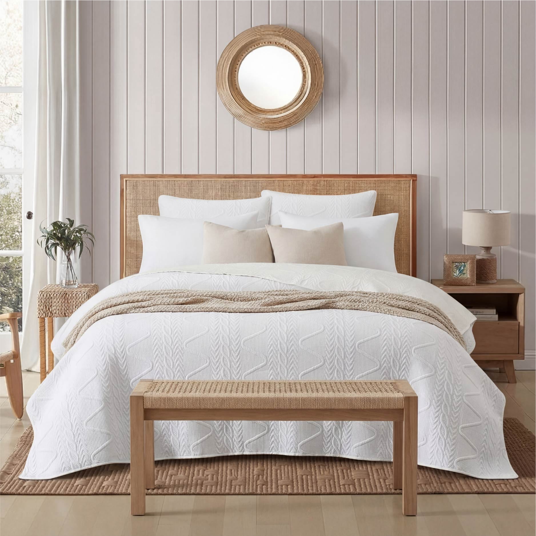 Mainstays Stitched Corded Quilt, White, Full/Queen Bedding