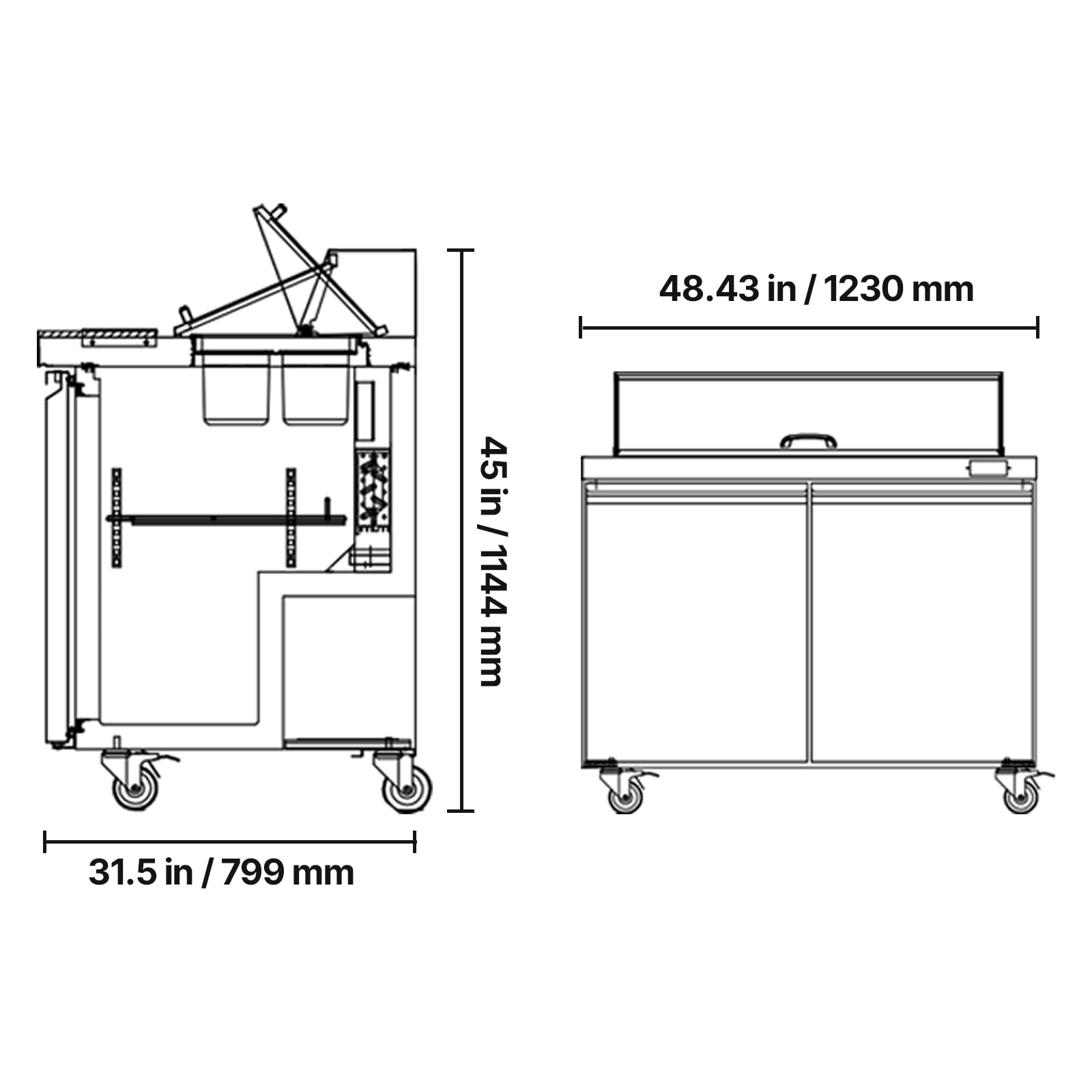 KFFKFF 48'' Wide Commercial Salad Bar Refrigerator, Refrigerated Sandwich Salad Prep Table with 2 Doors, Stainless Steel Prep Fridge for Commercial Kitchen Restaurant 12.5 Cu. Ft