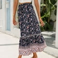 thumbnail image 2 of Jdlsppl Women's Pleated Skirt Beach Boho A Line Ruffle Peasant Calf Length Elastic Waist Winter Casual Basic Dark Blue Small, 2 of 4