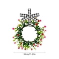 thumbnail image 3 of Spring Small Wreath for Front Door 12.99inch Artificial Wreath with Colorful Flowers and Checkered Bow Hanging Rope Year Round Wreaths for Home Decoration, 3 of 4