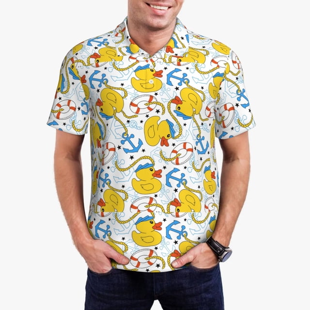 Balery Ducks and Anchors Camisa Polo de Hombre con Estampado, de Manga Corta y Tejido Medio, Camisa Tipo Golf Polo-Small