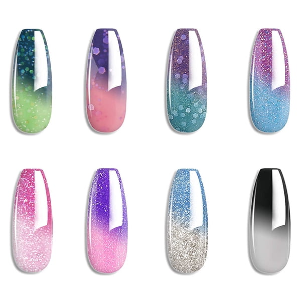 Set de esmaltes de uñas en gel Omainy, que cambia de color, morado, azul y rosa