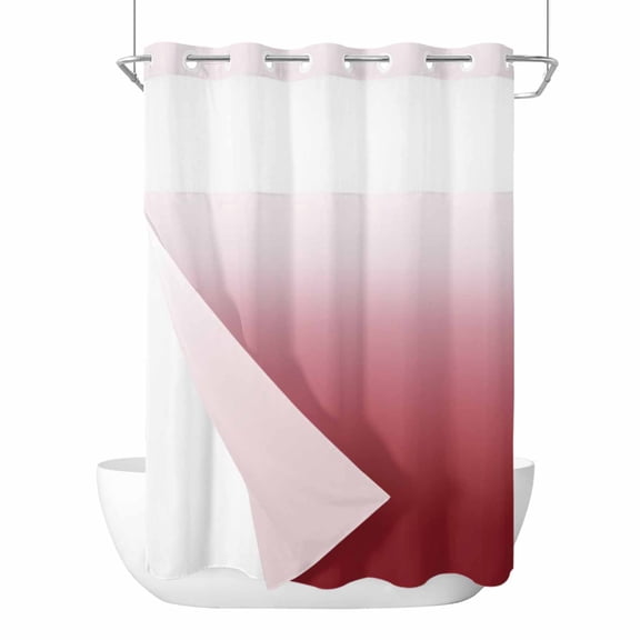 No Hook Shower Curtain, Red Beige Ombre Extra Long Bathtub Curtains with Snap in Liner, Abstract Modern Art Gradient Waterproof Washable Fabric Shower Curtain Set, 72"W x 96"L