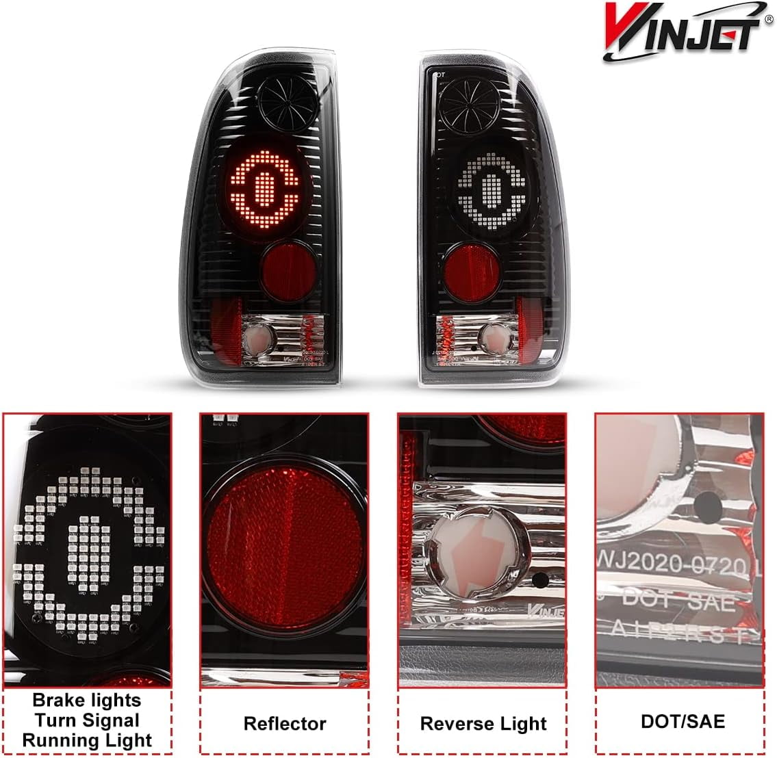 Winjet LED Tail Lights Fit For 1997-2003 Ford F150 & 1999-2007 Ford F250/F350/F450/F550 Super Duty Taillight Assembly w/LED Turn Signal/Running/Brake Light (Black Housing Clear Lens)