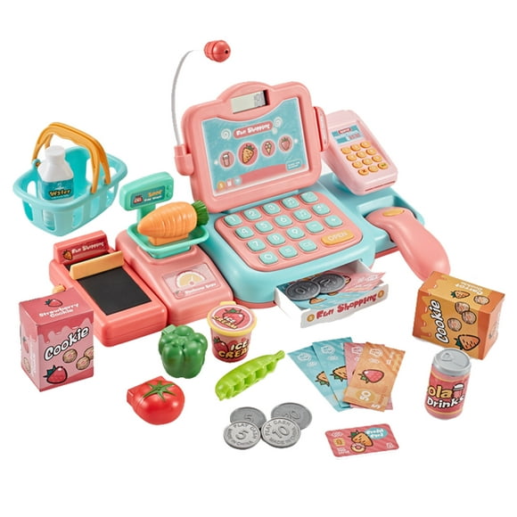 jovati Toy Cash Register with Scanner and Credit Card Reader Childrens Simulation Supermarket Cash Registers Set Toy Puzzle Multi-Functional Cash Registers Play House