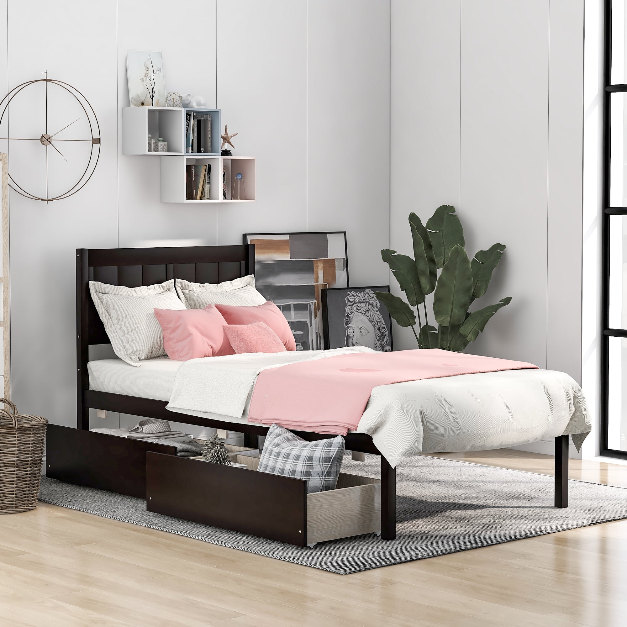 Twin Platform Bed With 2 Drawers, Minimalist Twin Bed Frame With Storage