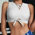 thumbnail image 2 of Women's Solid Tie Front Crop Trendy Cozy Tankini Top Knotted High Neck Sports Bra Padded Swimsuit Bathing Suit White XL, 2 of 5