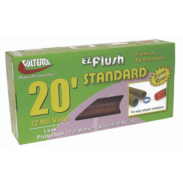 Valterra Sewer Hose D04-0016 EZ Flush; 20 Foot Length Drain Hose; Standard Duty With Sizing Rings For Weekend Applications; 12 Mil Vinyl Cover; Bronze; Boxed