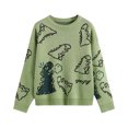 thumbnail image 1 of ITFABS Adultes Tricots d'Automne, Dinosaure de Bande Dessinée Imprimé Col Rond Manches Longues Tops, 1 of 7