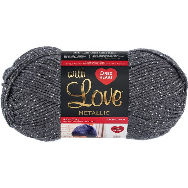 Red Heart With Love Metallic Yarn, Charcoal, 4.5oz(127g), Medium
