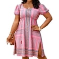 thumbnail image 2 of Mifsaly Boho Dresses for Women Plus Size Scoop Neck Short Sleeve Summer Dress Side Split Geometric Print Lightweight Beach Vacation Sundresses L, 2 of 6