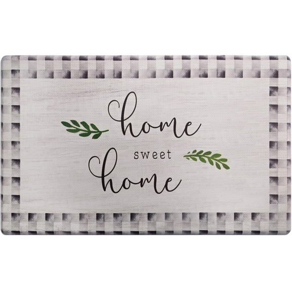 SoHome Cozy Living Home Sweet Home Buffalo Check Border Anti-Fatigue Kitchen Mat, Grey/Black, 17.5"x30"
