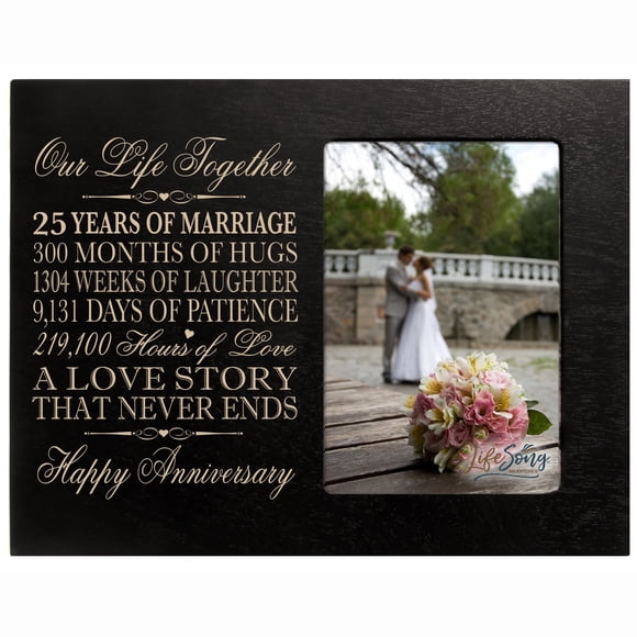 LifeSong Milestones 25th Wedding Anniversary Picture Frame Keepsake - 25 Years of Marriage Keepsake for Couples, Husband, Wife - Silver Anniversary Photo Frame (Black)