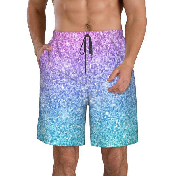 Balery Multicolor Glitter Traje de Baño Estilo Hawaiano para Hombre, Shorts de Secado Rápido con Bolsillos-Medium