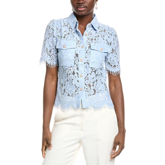 Gracia womens Floral Lace Button-Down Shirt, s, Blue