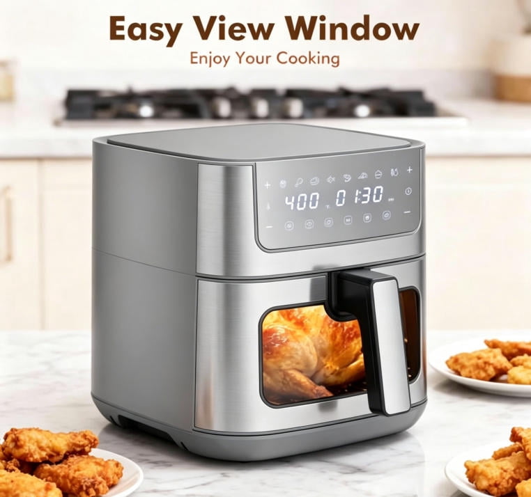 G-ocean 6.34 QT Air Fryer Oil-Free with Visible window, 8 Preset Cooking Modes, 90-Min Timer, 400°F Hemp, Dish Washer Safe, Roast, Bake, Gray