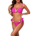 thumbnail image 4 of INSPIRAR CHIC Conjuntos de Bikini de Dos Piezas con Patrón de Escamas de Pescado y Concha para Mujeres, Tiras Ajustables, Parte Superior y Parte Inferior Triangular, Trajes de Baño, Rosa Rojo Mediano, 4 of 5