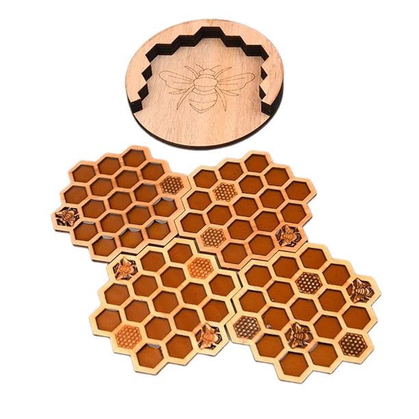 4 posavasos de madera con forma de panal de , posavasos para bebidas frías, posavasos, posavasos para oficina, escritorio, cafetería, cocina