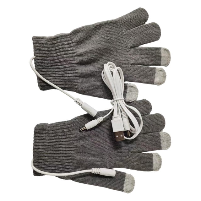 Guantes eléctricos calefactables por USB para invierno, para tejer con pantalla táctil y para portátil. gris