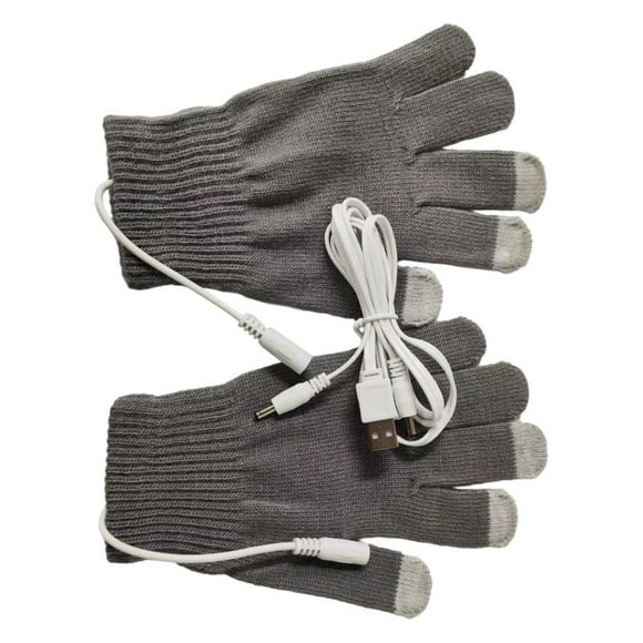 Guantes calefactables USB para manos completas, de invierno, para portátil, para escribir, lavables, para ciclismo gris