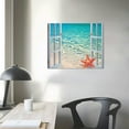 thumbnail image 3 of Starfish Seashell Beach Bathroom Wall Art Coastal Beach Pictures Wall Decor Blue Sea Window View Canvas Painting Artworks Wall Decor Framed for Living Room Bedroom 20x16 in/16x12 in, 3 of 4