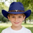thumbnail image 2 of Boys Bucket Hat 3-18 Years Childrens Woolen Hat With Upturned Cowboy Hat Head Accessory Solid Color Top Hat Wide Brimmed Hat Summer Cap, 2 of 7