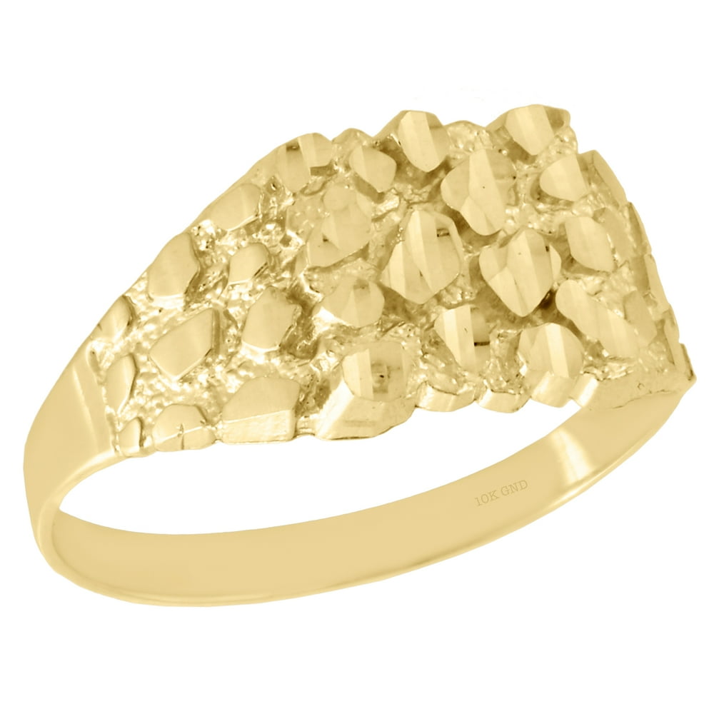 JFL Diamonds & Timepieces Real 10K Yellow Gold Men's Nugget Ore Style Pinky Ring Custom Fancy