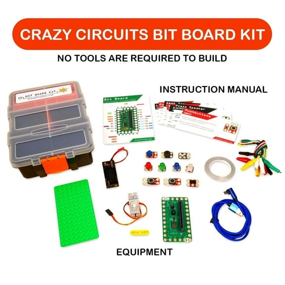 Brown Dog Gadgets Crazy Circuits Bit Board Kit (Microbit NOT Included) – STEM Learning with LEDs & Servos