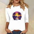 thumbnail image 2 of qolati Womens Tops 3/4 Sleeve Crewneck Cute Shirts Casual Palm Tree Print Trendy Blouses 2024 Summer Hawaiian Pullover Blouse, 2 of 4