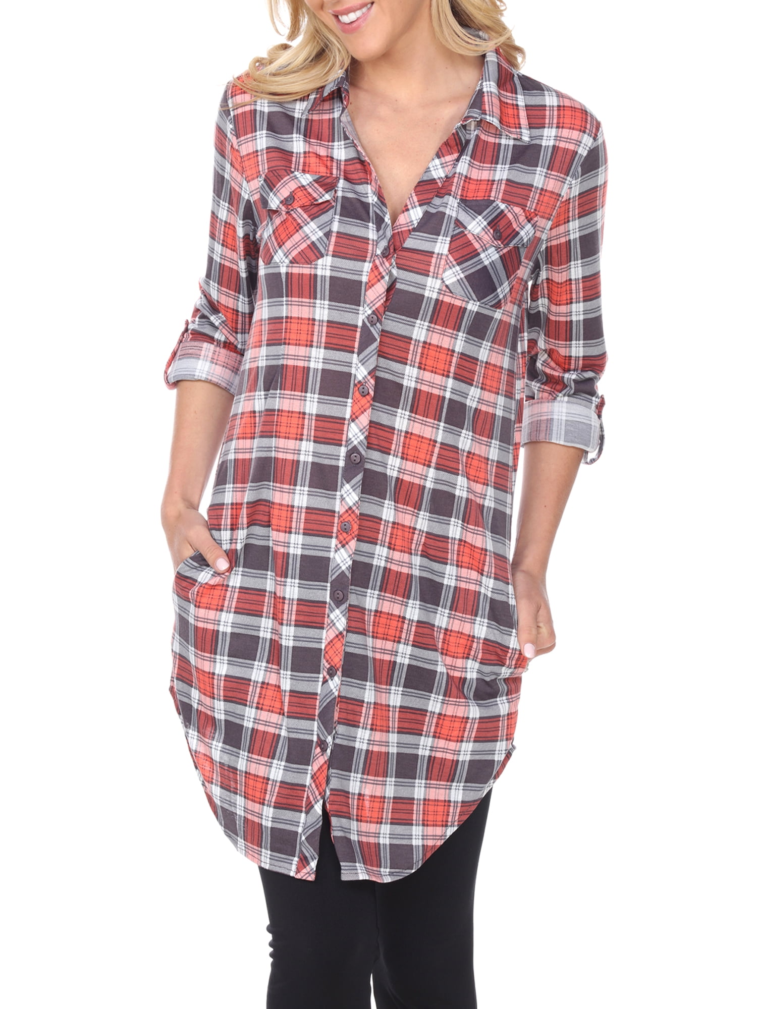 White Mark Women's Piper Plaid Tunic Top