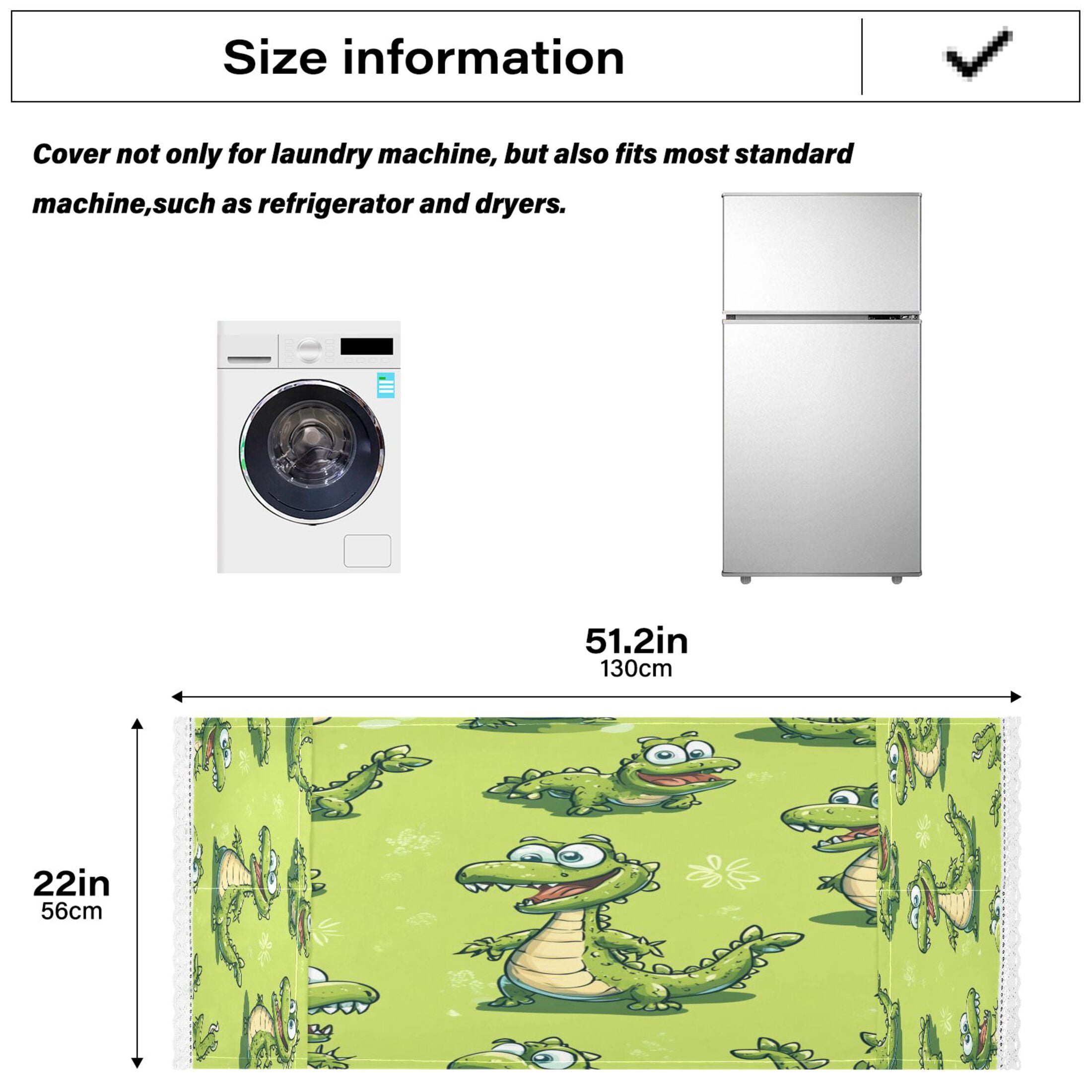 Lovely Cartoon CrocodileWasher and Dryer Covers Dust-Proof and Oil Resistant Fridge Cover with 4 Storage Pockets Washing Machine Top Cover for Laundry Kitchen Home 51.2 x 22 In