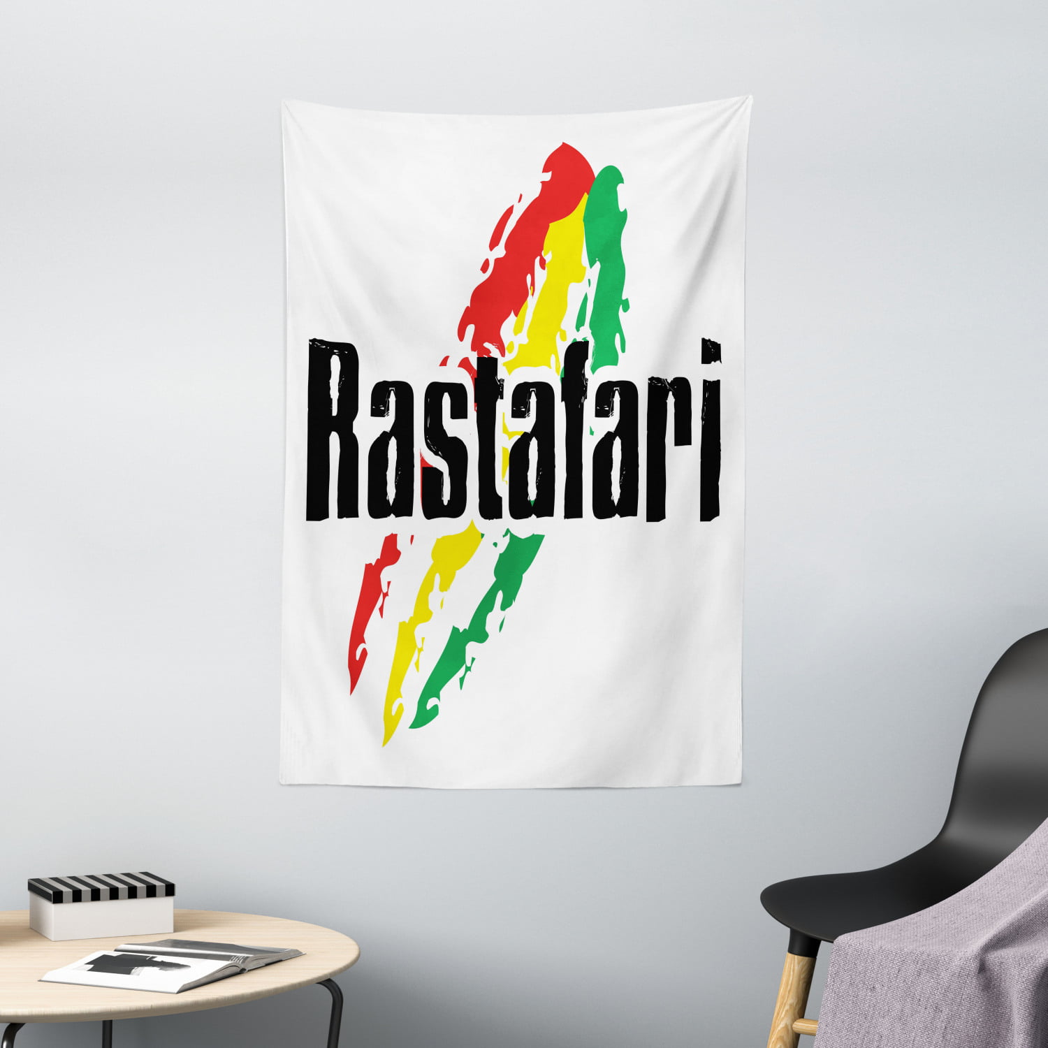 Fabric by The Yard W72 x L96 Inch Red Green and Yellow leinuoyi Rasta Reggae Rastafari Lettering on Grunge Design Flag Colors Backdrop Art Print Outdoor Curtain Kit 