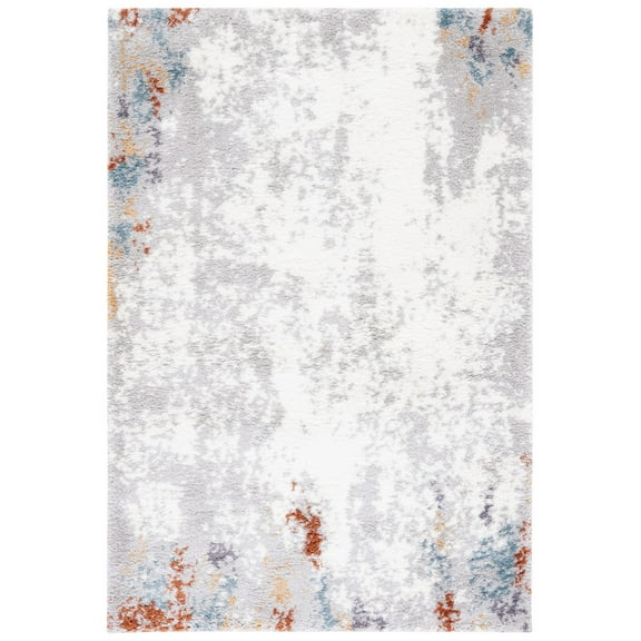 SAFAVIEH Berber Toireasa Abstract Shag Area Rug, 5'5" x 7'7", Blue Rust/Ivory