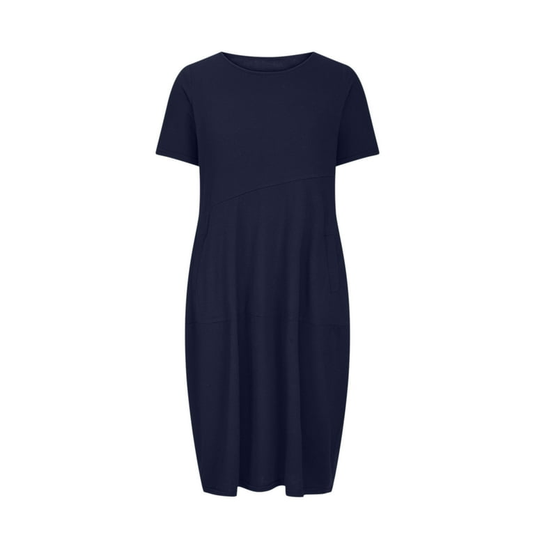 Summer T Shirts Dress Womens Casual Short Sleeve Crewneck Cotton Tiered  Dress with Pockets Knee Length Dress (Medium, Navy) - Walmart.com
