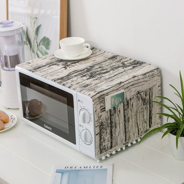 Nvzi pieza de funda para horno microondas de lino y algodón con vetas de madera, funda protectora para horno microondas, funda protectora para horno microondas, 90 x 30 cm (negra)