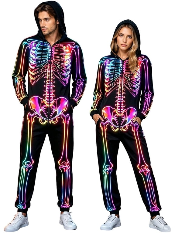 Adult Men's Skeleton Halloween Costume Unisex Skeleton Jumpsuit Pajamas Onesie Cozy One Piece Cosplay Party 2026